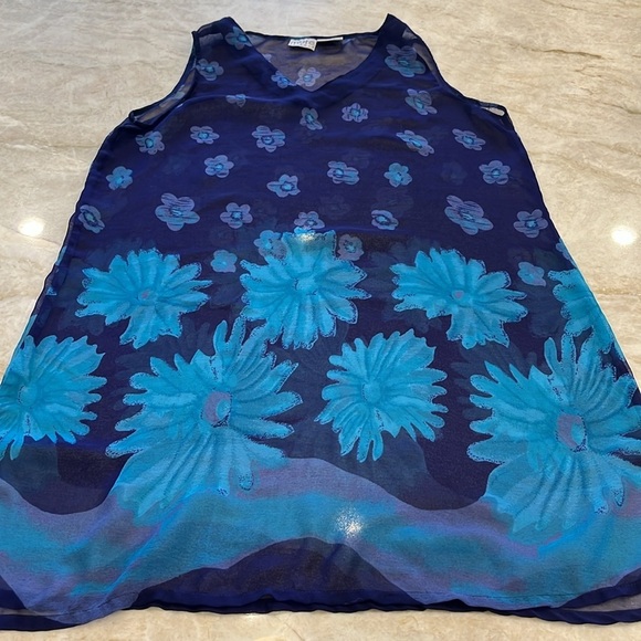 MORE By Lata | Sheer‎ Tunic Top | Swim Cover-Up | Blue Floral | Size - Picture 3 of 12
